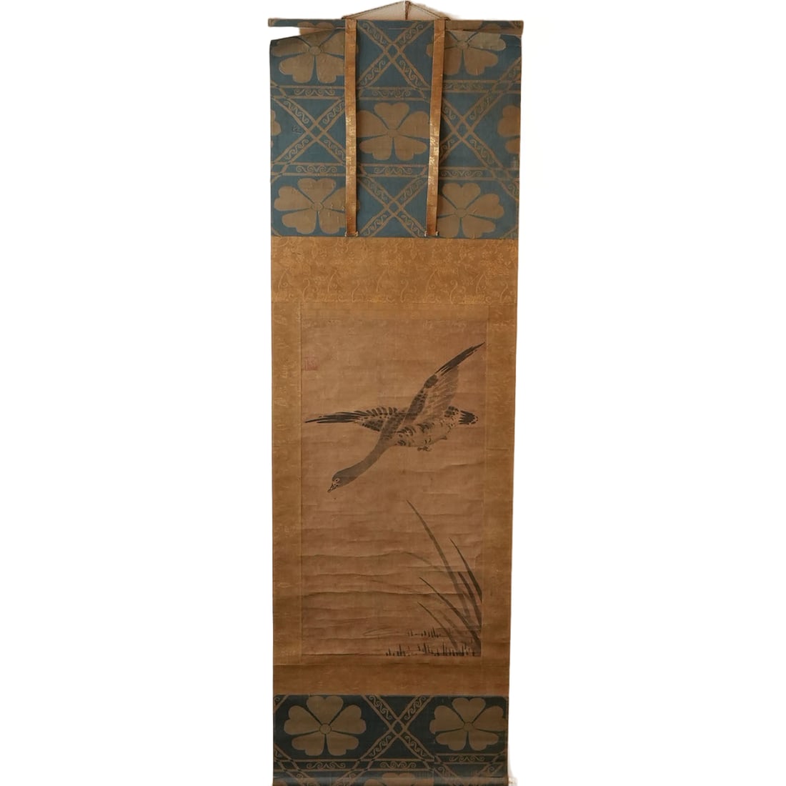"Goose Over Irises" Japanese Scroll Painting (1 of 9)