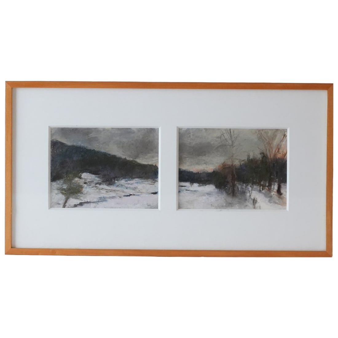 "January's Colors" By Ray Ruseckas: A modern pastel depiction of a bitterly cold New England day by Ray Ruseckas, 1998. Unusual matte technique that divides the work into two parts. Work size 14X5".