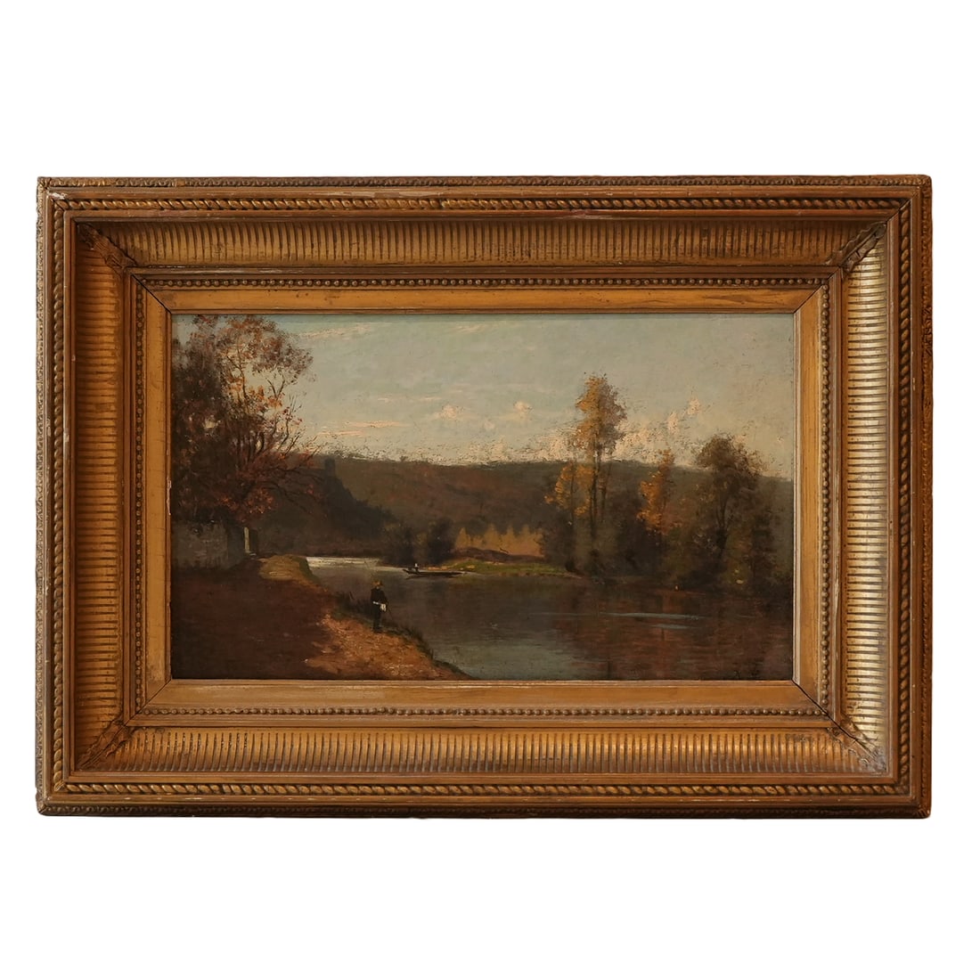 19th Century Oil Painting of Fisherman and Stream (1 of 2)