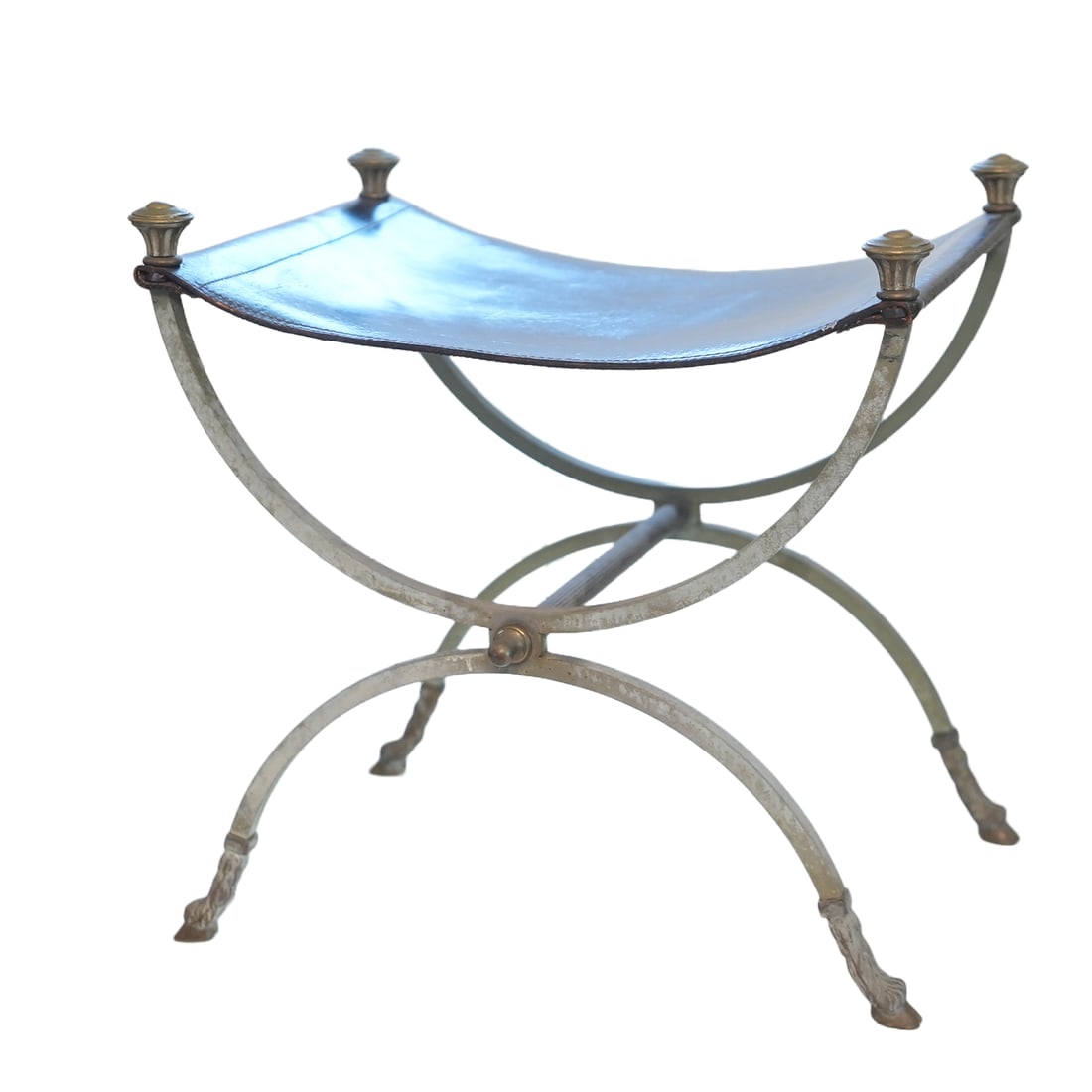 Mid Century French Leather and Brass Stool (1 of 8)