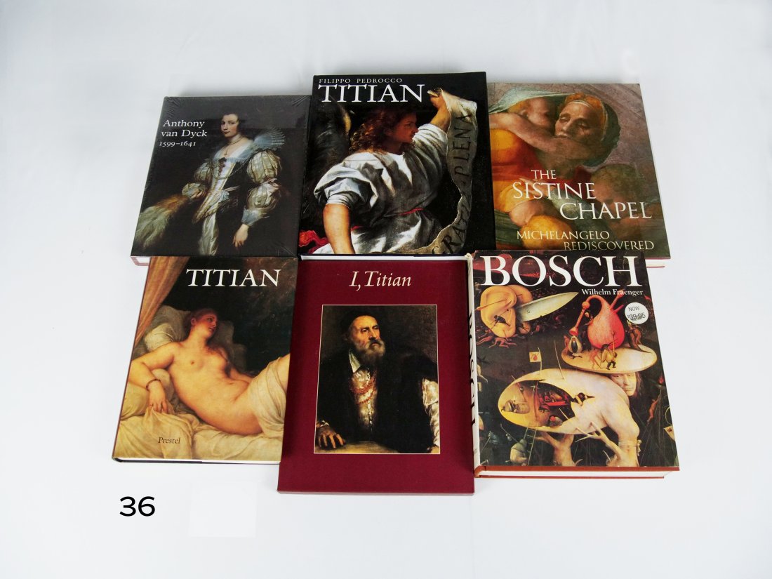 [ART-BOOKS] TITIAN BOSCH VAN DYCK AND OTHERS: [ART-BOOKS] HIERONYMUS BOSCH by Wilhelm Fraenger, G.P.Putnam, USA, 1983. In excellent condition* TITIAN by Filippo Pedrocco, Rizzoli, USA, 2001* and four others.
