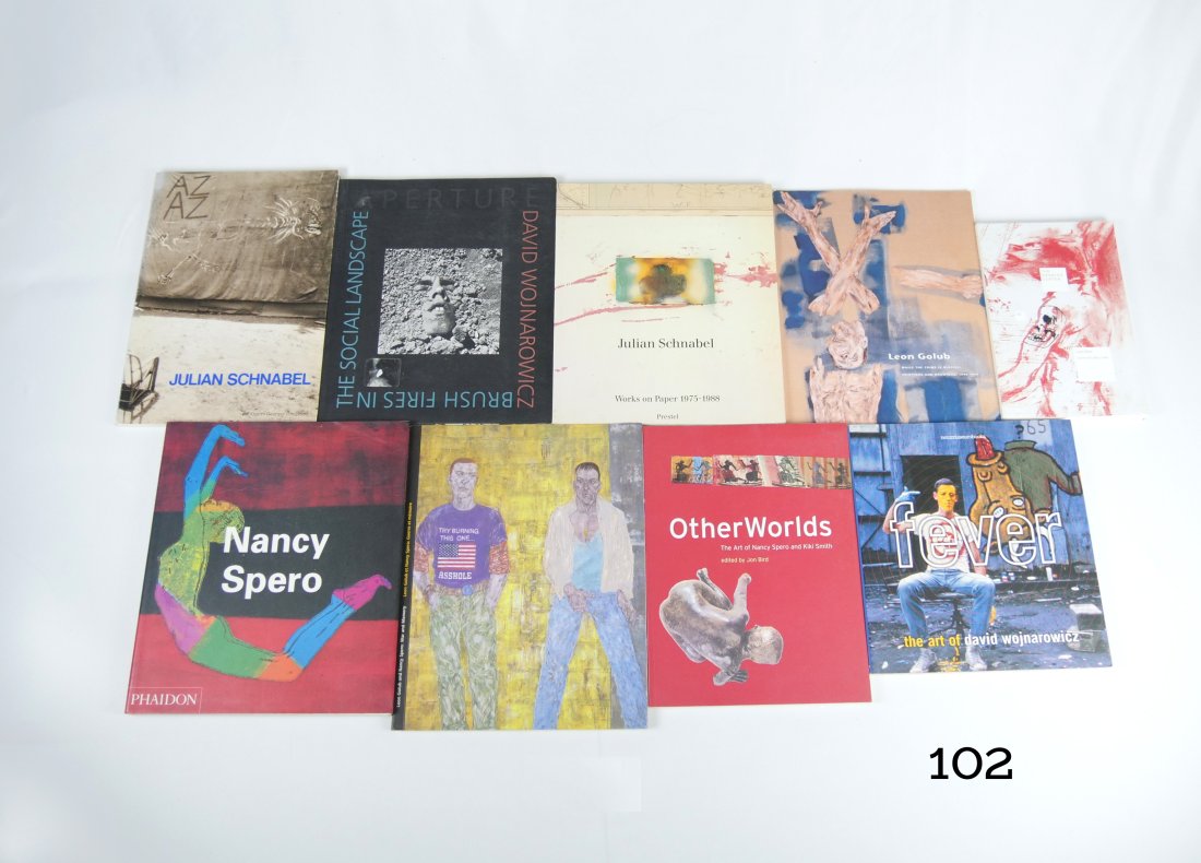 [ART-BOOKS] WOJNAROWICZ, SCHNABEL, SPERO, GOLUB: NINE BOOKS: [ART-BOOKS] JULIAN SCHNABEL: WORKS ON PAPER 1975-1988 edited by Jorg Zutter. Prestel, GERMANY, 1990* FEVER: THE ART OF DAVID WOJNAROWICZ edited by Amy Scholder. Rizzoli, ITALY, 1999.* and seven others
