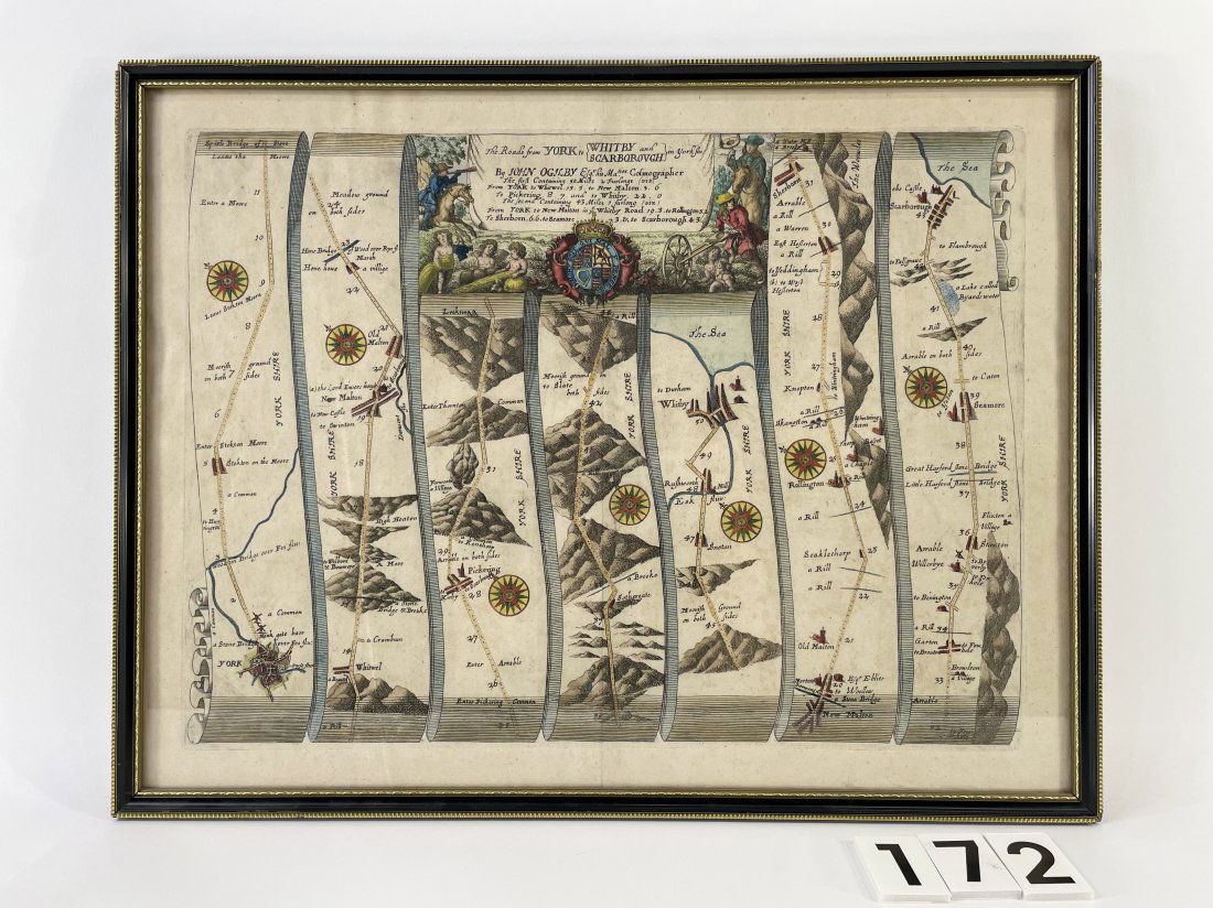 [ANTIQUE MAPS] OGILBY--YORK TO WHITBY, SCARBORO 1675 (1 of 2)