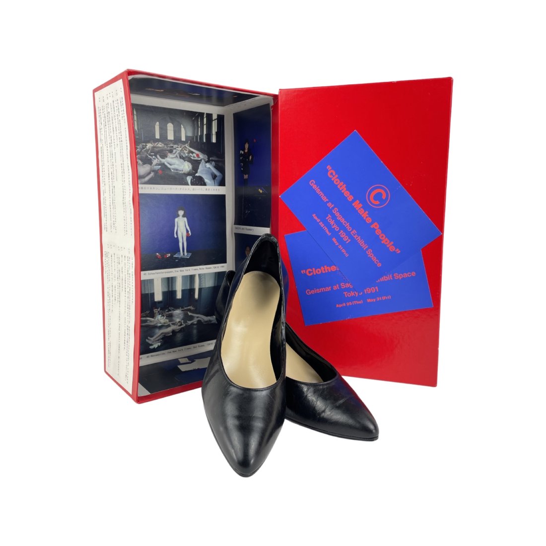 [ART MULTIPLE] JARG GEISMAR. CLOTHES MAKE PEOPLE.: [ART MULTIPLE] JARG GEISMAR. CLOTHES MAKE PEOPLE. CLOTHES MAKE PEOPLE. Published by Sagacho Exhibit Space, Tokyo.,1991 Multiple, a pair of women's black leather high heels in box with printed texts on