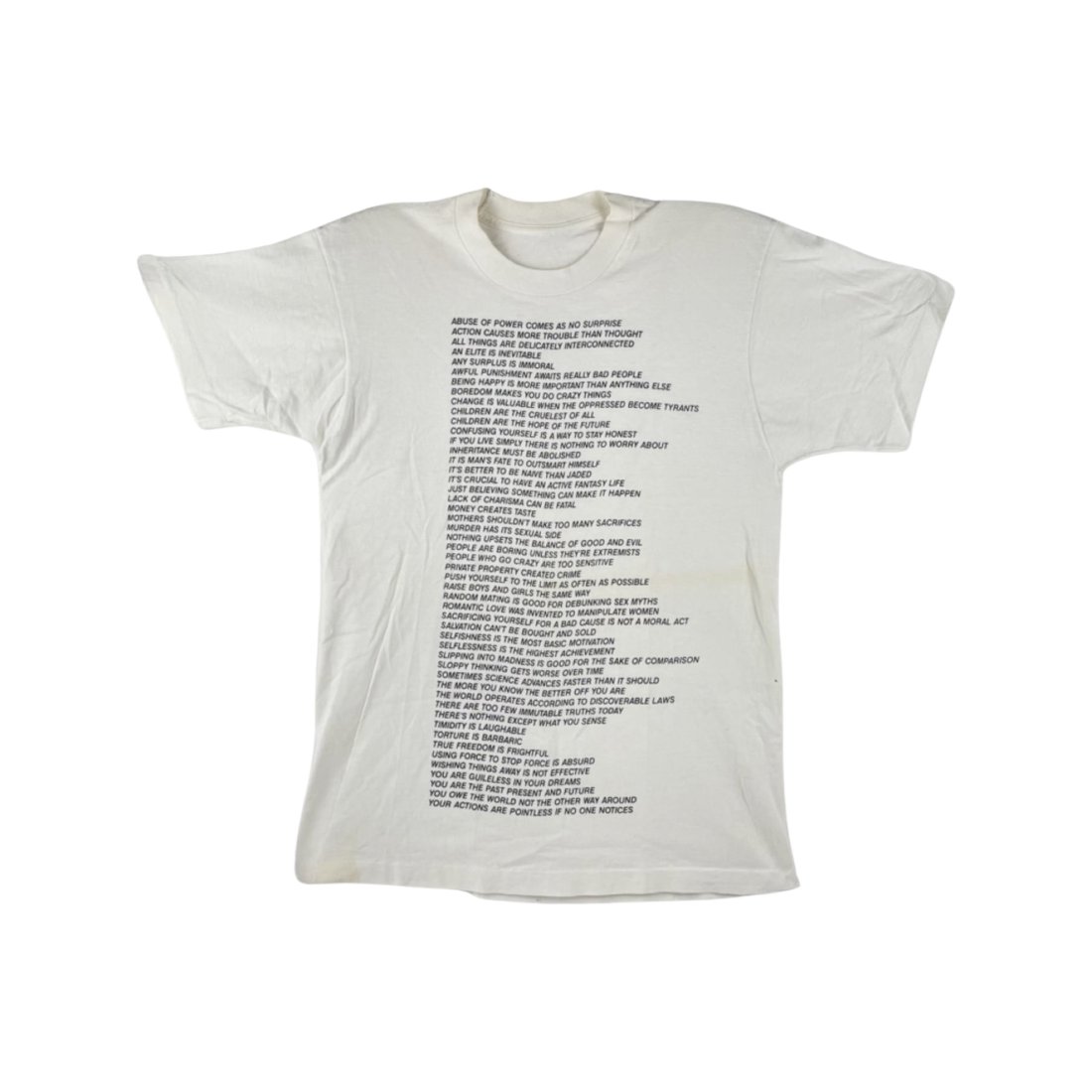 [ARTIST BOOK] JENNY HOLZER. RULES: T-SHIRT: [ARTIST BOOK] JENNY HOLZER. RULES: T-SHIRT MULTIPLE. RULES: T-SHIRT MULTIPLE. Published by Museum of Contemporary Art, Chicago., 1987 Multiple, cotton T-shirt Edition size unknown