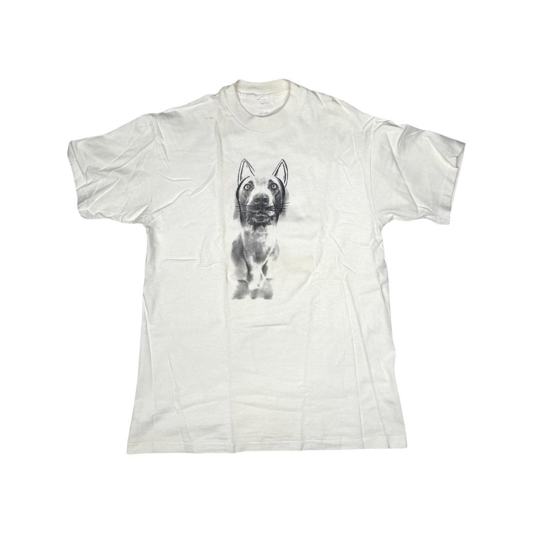 WILLIAM WEGMAN. "RAY CAT" T-SHIRT. 1994 ART METROPOLE.: [ART MULTIPLE] WILLIAM WEGMAN. "RAY CAT" T-SHIRT. 1994 ART METROPOLE.No label. Most likely 100% cotton. Fits medium-small. Art Metropole Toronto Edition, 1994. T-shirt which features a photo portrait