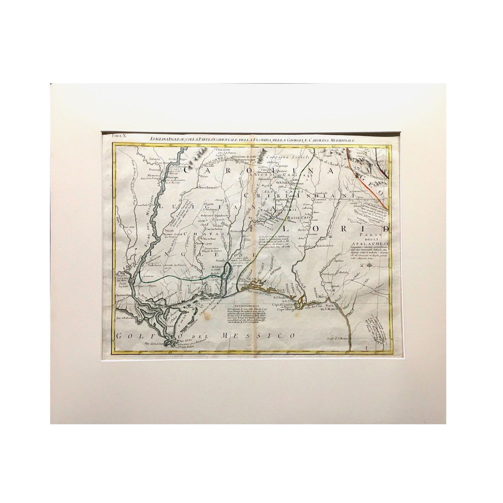 [ANTIQUE MAP] LUIGIANA INGLESE COLLA PARTE OCCIDENTALE DELLA FLORIDA. C. 1799 (1 of 2)