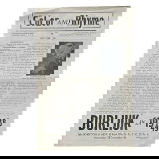 DAVID BURLIUK: COLOR AND RHYME #18 1949: [ART BOOK MONOGRAPH] DAVID BURLIUK: COLOR AND RHYME #18 BURLIUK IN 1948-1949. Mary Burliuk, NY, 19494 page stapled wraps. About 2" opening to head, soft creases here and there affecting mostly the
