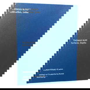 THOMAS RUFF: SURFACES DEPTHS. SIGNED AND DATED.: [ART BOOK MONOGRAPH]THOMAS RUFF: SURFACES DEPTHS. (OBERFLACHEN, TIEFEN)Kunsthalle Wien, 2009 Large 4to. This copy Signed and dated by the artist on the title page. Blue hardcover. Colour and b/w