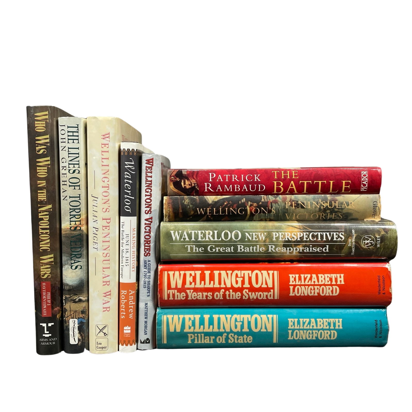 MILITARY FICTION 10 BOOKS SOLD TOGETHER.: [MILITARY FICTION]. 10 VOLUMES SOLD TOGETHER.INCLUDING:Philip J. Haythornthwaite; WHO WAS WHO IN THE NAPOLEONIC WARS.David Hamilton-Williams: WATERLOO NEW PERSPECTIVES.Sold with 8 more.All volumes:Har