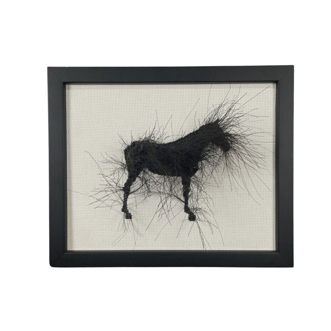 KEITH W. BENTLEY. CAUDA EQUINA SERIES 2008: [KEITH W. BENTLEY] CAUDA EQUINA, REFLECTIONS IN MINIATURE, 2008. Mixed media (horse hair on fabric on wood. 8" X 10" Framed is: 9" x 11" Description label Signed "Bentley" with black marker.