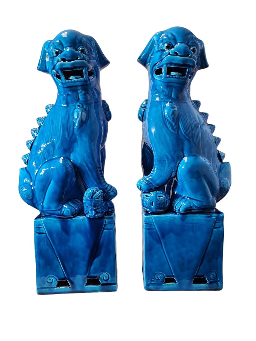 20th Century Chinese Cobalt Foo Dogs - a Pair (1 of 6)