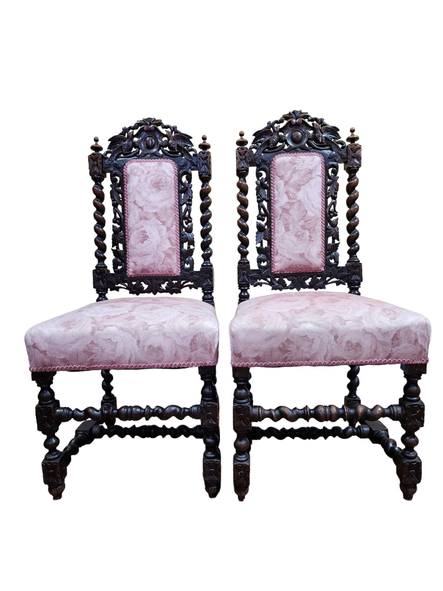 19th Century Carolean Style Oak Side Chairs- a Pair (1 of 3)