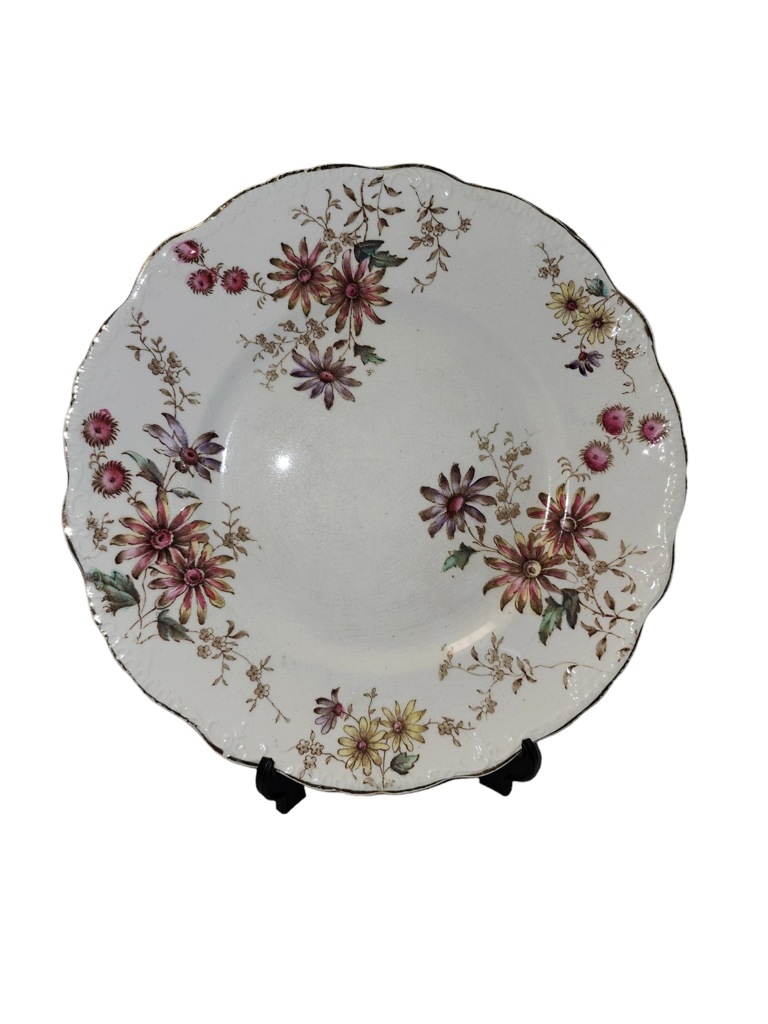 Early C W S (Cooperative Wholesale Society) Dinner Plate Circa 1911: Rare early example of CWS (Cooperative Wholesale Society) dinner plate, circa 1911, in Ivory pattern.Lovely hand painted and colored floral motif with gilt rim in excellent condition, backstamp presen