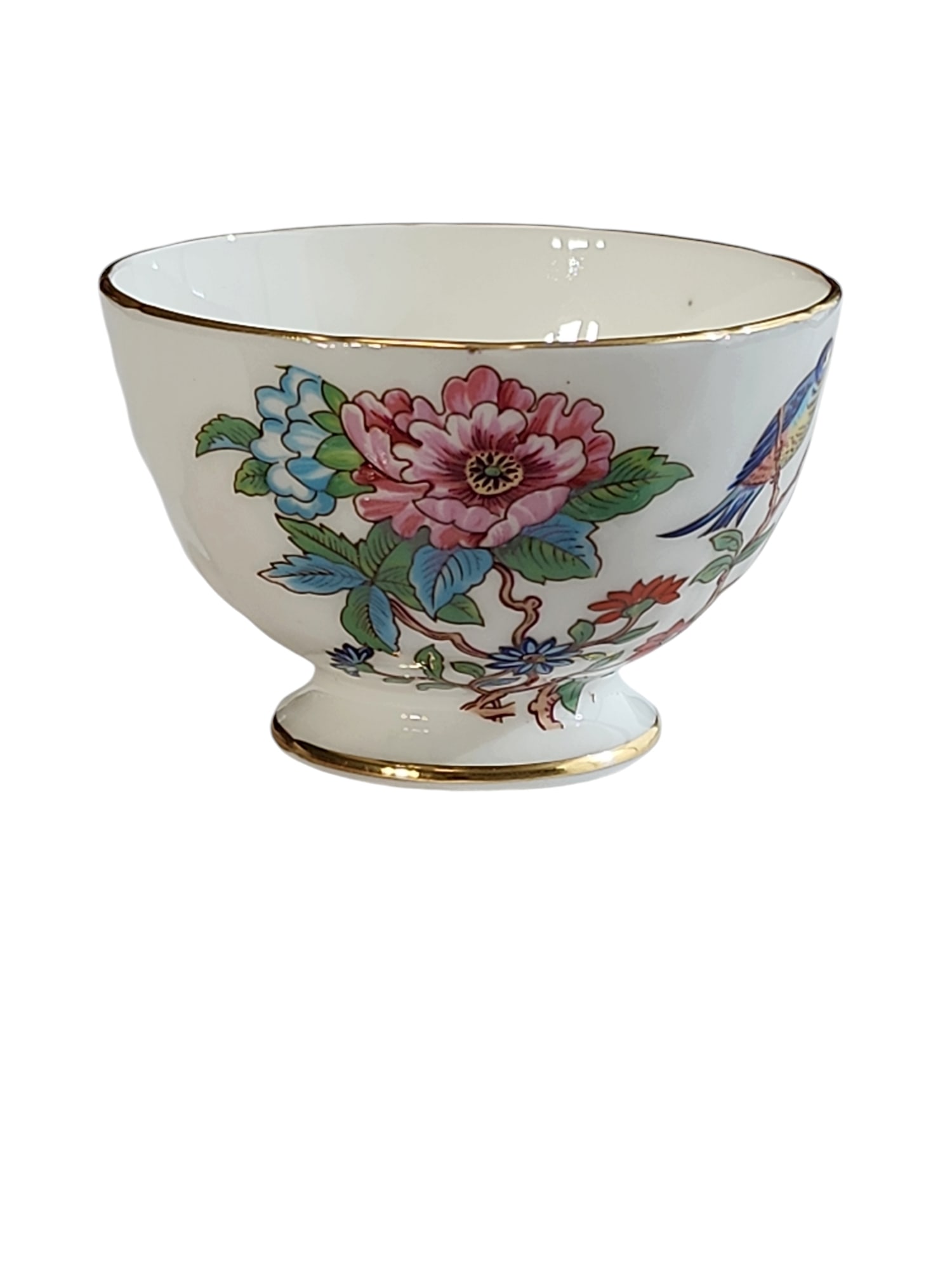 Vintage Aynsley Bone China Pembroke Sugar Bowl: Beautiful vintage Aynsley Bone China sugar bowl in Pembroke pattern, in excellent condition.Pink and blue floral motif, gilt rim and foot, backstamp present.Dimensions are 3 x 3 x 2 inches