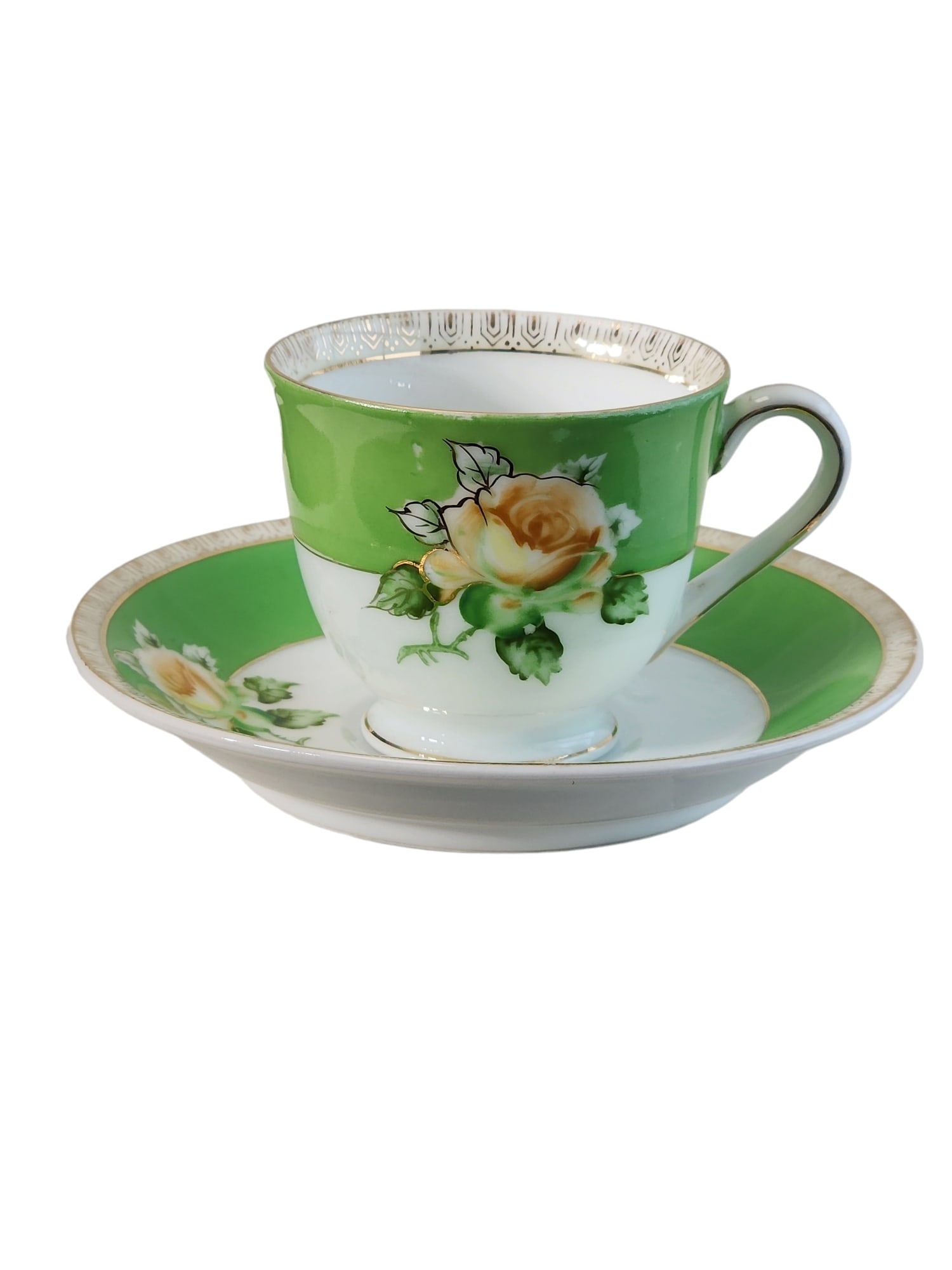 1940s Occupied Japan Gold China Teacup and Saucer Set (1 of 6)