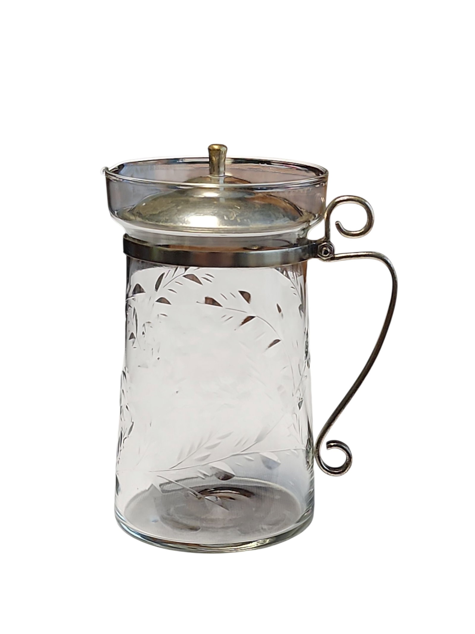 1930s Etched Glass Lidded Syrup Pitcher (1 of 4)