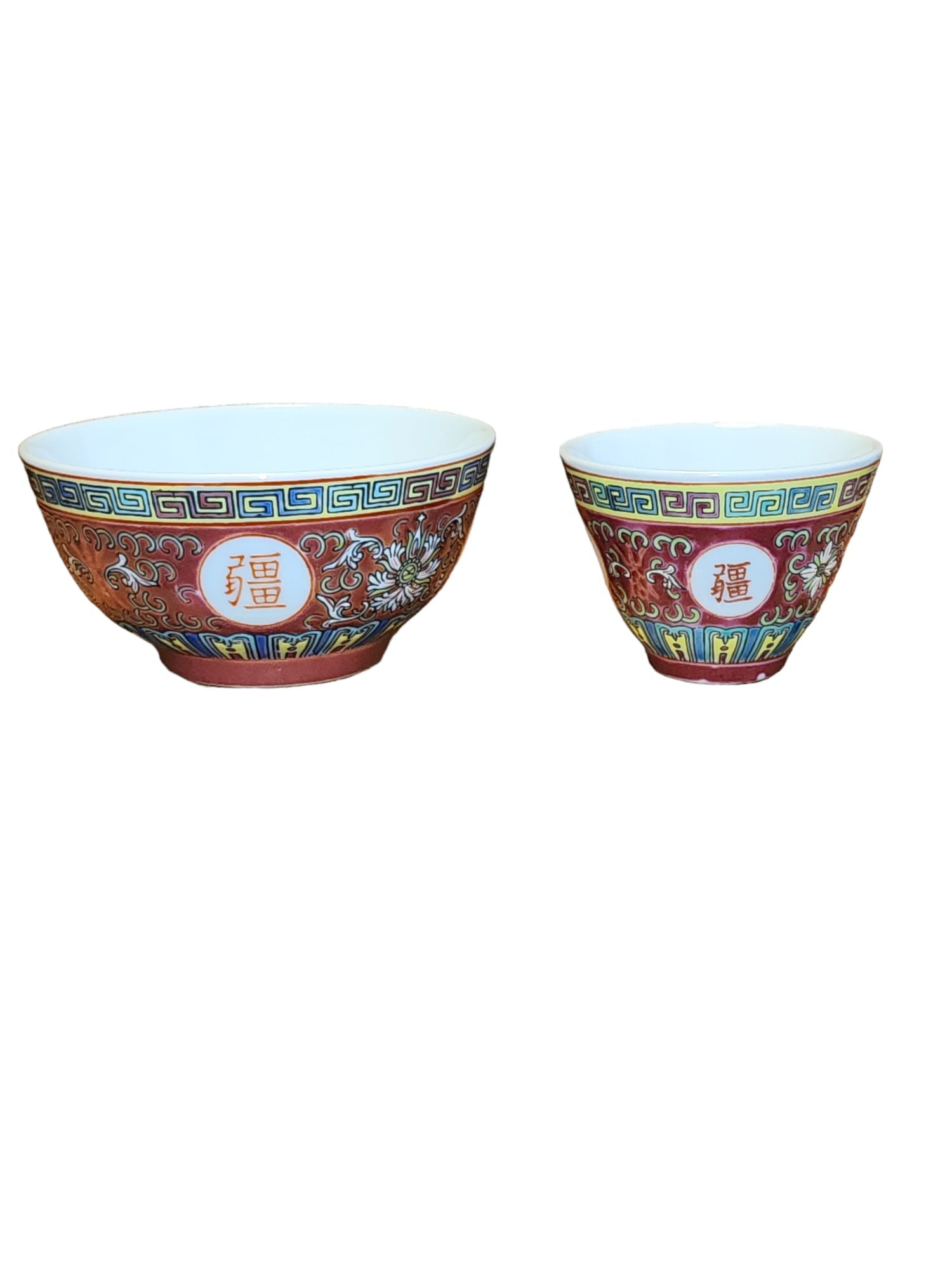 Mid Century Chinese Jingdezhen Longevity Teacup and Rice Bowl Set (1 of 13)