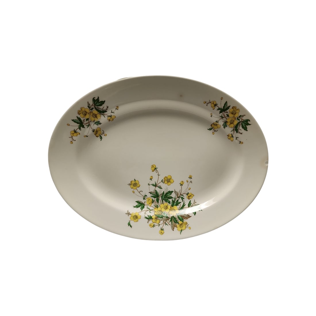 1950s Knowles China Company Serving Platter: Circa 1950s Edwin M. Knowles China Company serving platter in very good condition.Small stain and small chip to rim, otherwise excellent condition.Backstamp USA 51-5 and makers mark present.Measures 1