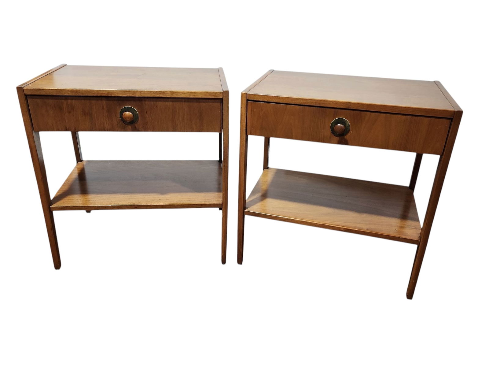 1960s Mid Century Modern John Van Koert for Drexel Nightstands - A Pair: Rare and beautiful pair of walnut nightstands, designed by John Van Koert for Drexel Furniture, both in excellent condition.No makers mark or stamp present. Measures 22 x 15.5 x 23.5 inches each.