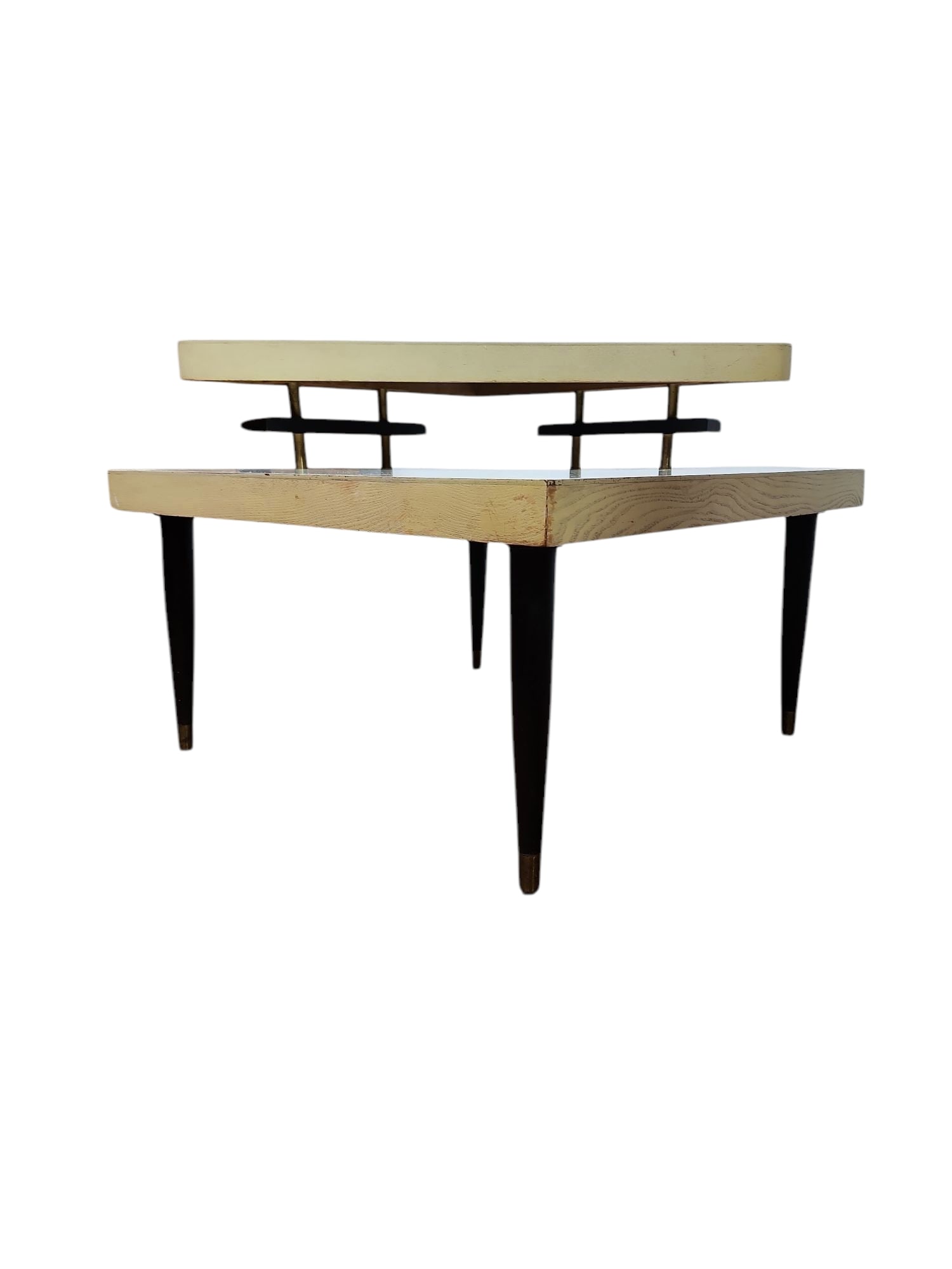 1950s Mid Century Modern Philcraft Side Table: Super space age Philcraft side table in excellent condition. Laminate two tier top with wooden supports and legs. Perfect table to add that mid century vibe.No makers mark or stamp present.Measures 27