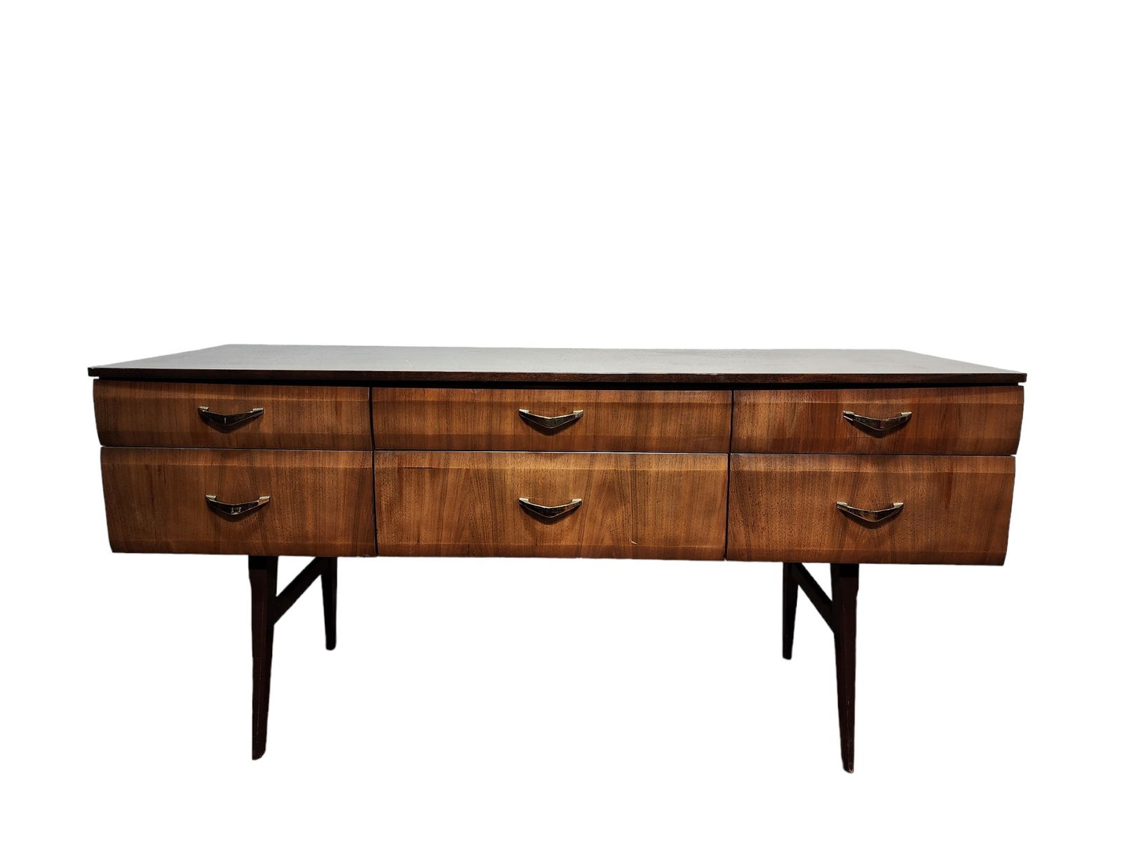 Mid 20th Century Meredew Walnut Sideboard: Mid-century 1960's Meredew walnut sideboard, Tola line designed by Alphons Loebenstein, six drawers with original hardware.Measures 56 x 18.5 x 26.5 inches