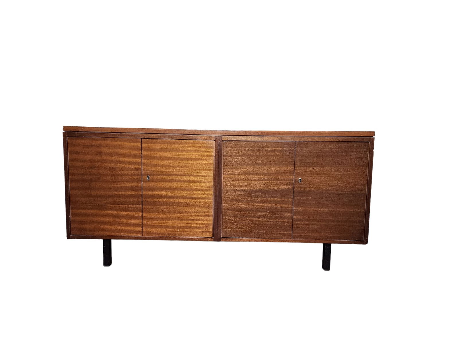 1960s Mid Century Modern Danish Teak Sideboard: Handsome mid century modern Danish teak sideboard with twin cabinets, shelved interiors. Very good condition with some minor wear consistent with age. Solid construction, can be repurposed as TV/Stere