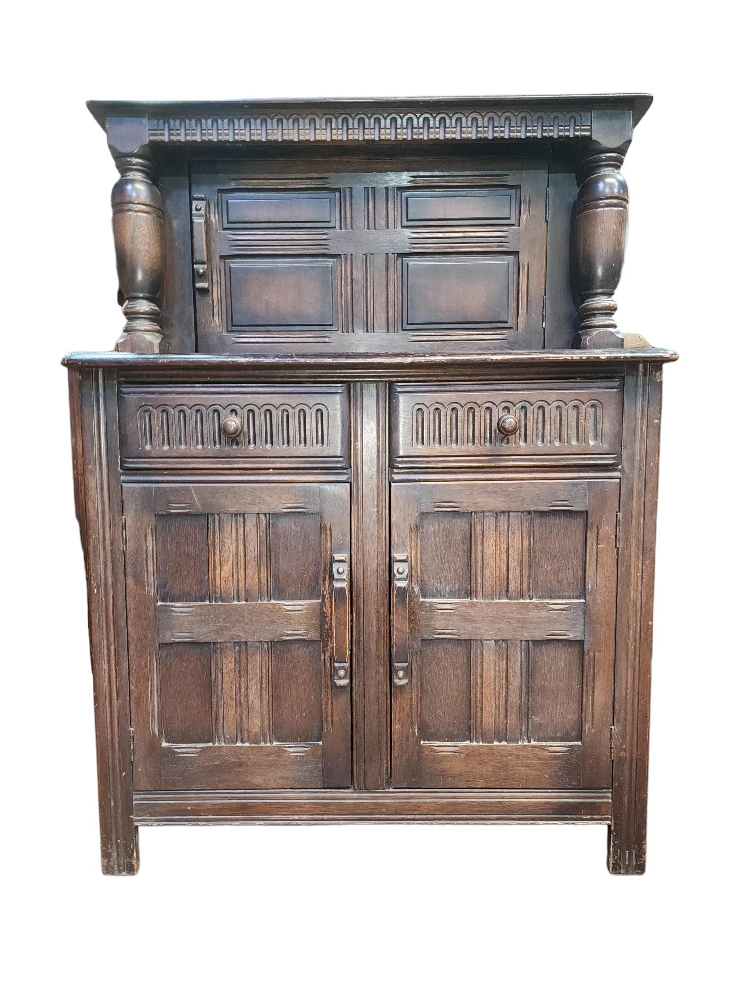 1940s English Gothic Revival Oak Slimline Court Cupboard (1 of 6)