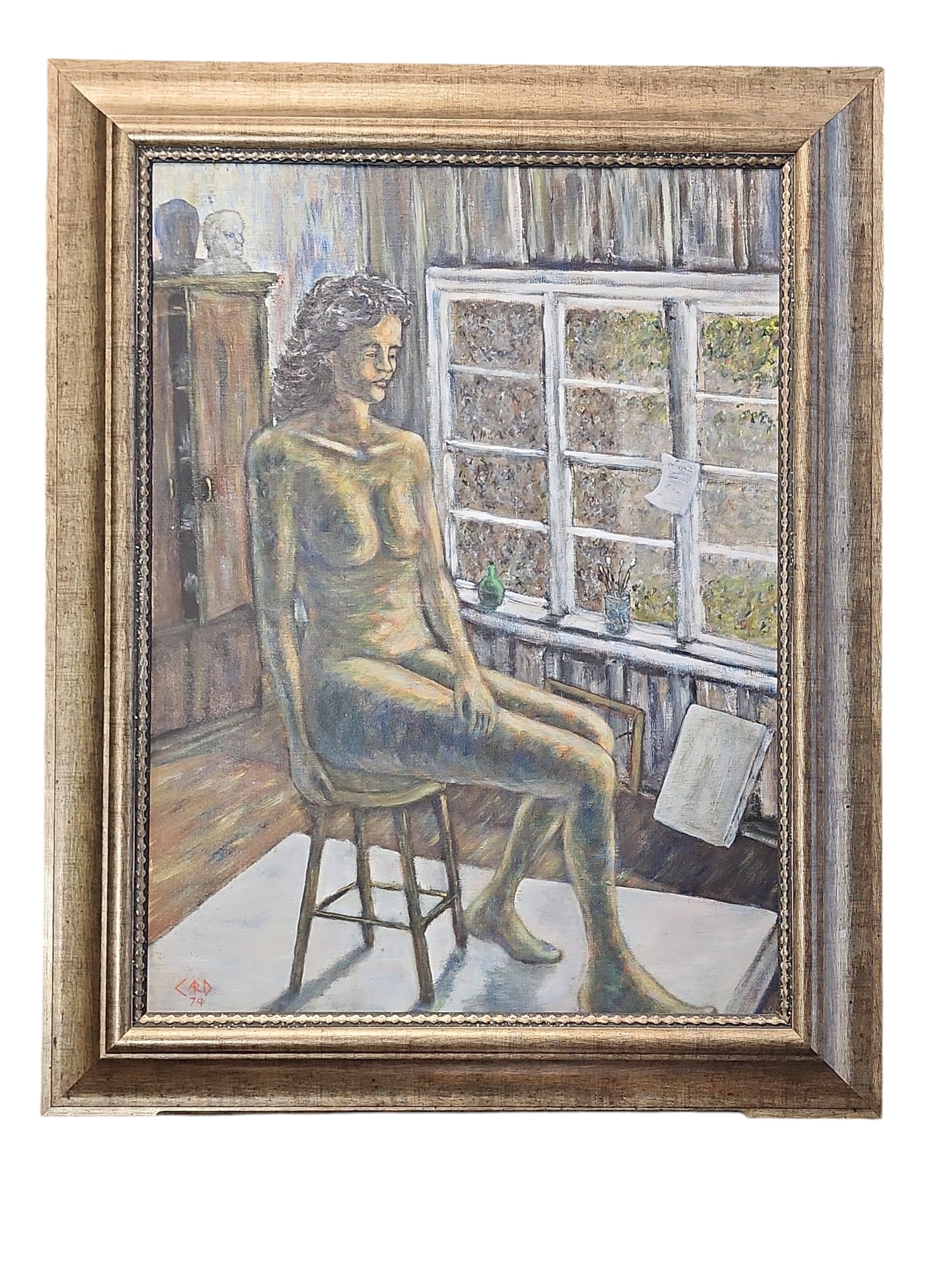 1974 Carton Card Original Oil on Canvas Painting - Rainy Day Nude (1 of 5)