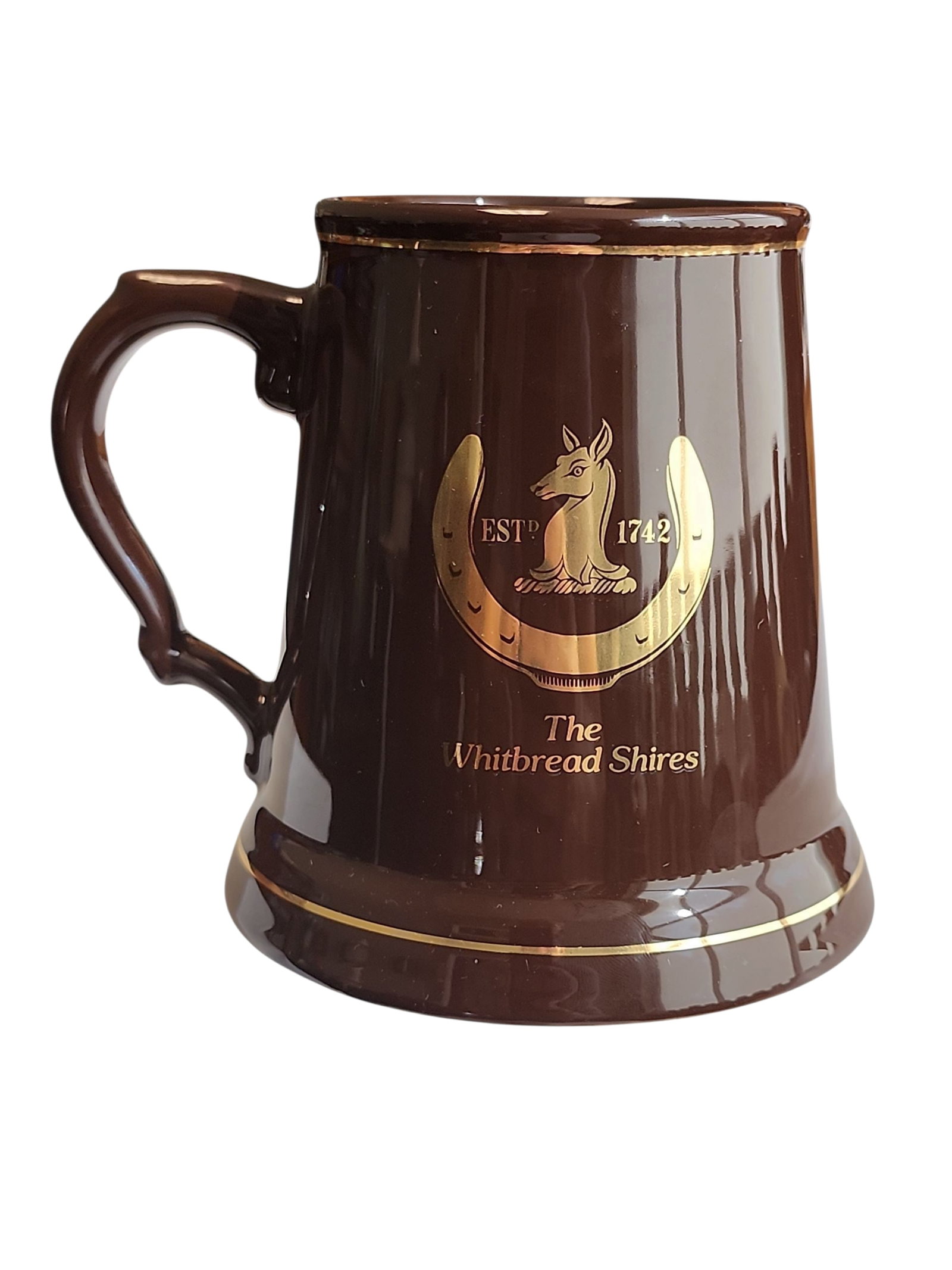 Rare Vintage English Whitbread Breweries Shire Horse Stein Mug: Excellent condition Whitbread Brewery of England commemorative Shire horse stein mug, rare find for USA. Celebrating the horses who drew the beer carriages, fine addition to bar or mancave, English br