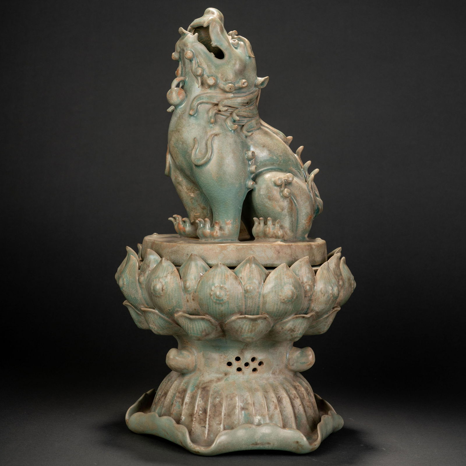 Song dynasty blue porcelain lotus seat lion incense (1 of 12)