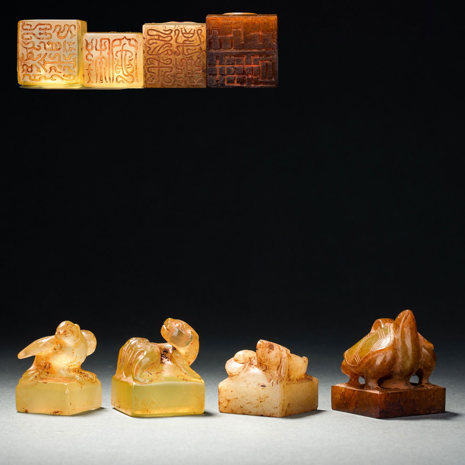 Pre-Ming Dynasty Four Hetian Jade Crystal Auspicious Animal Pattern Seals (1 of 8)
