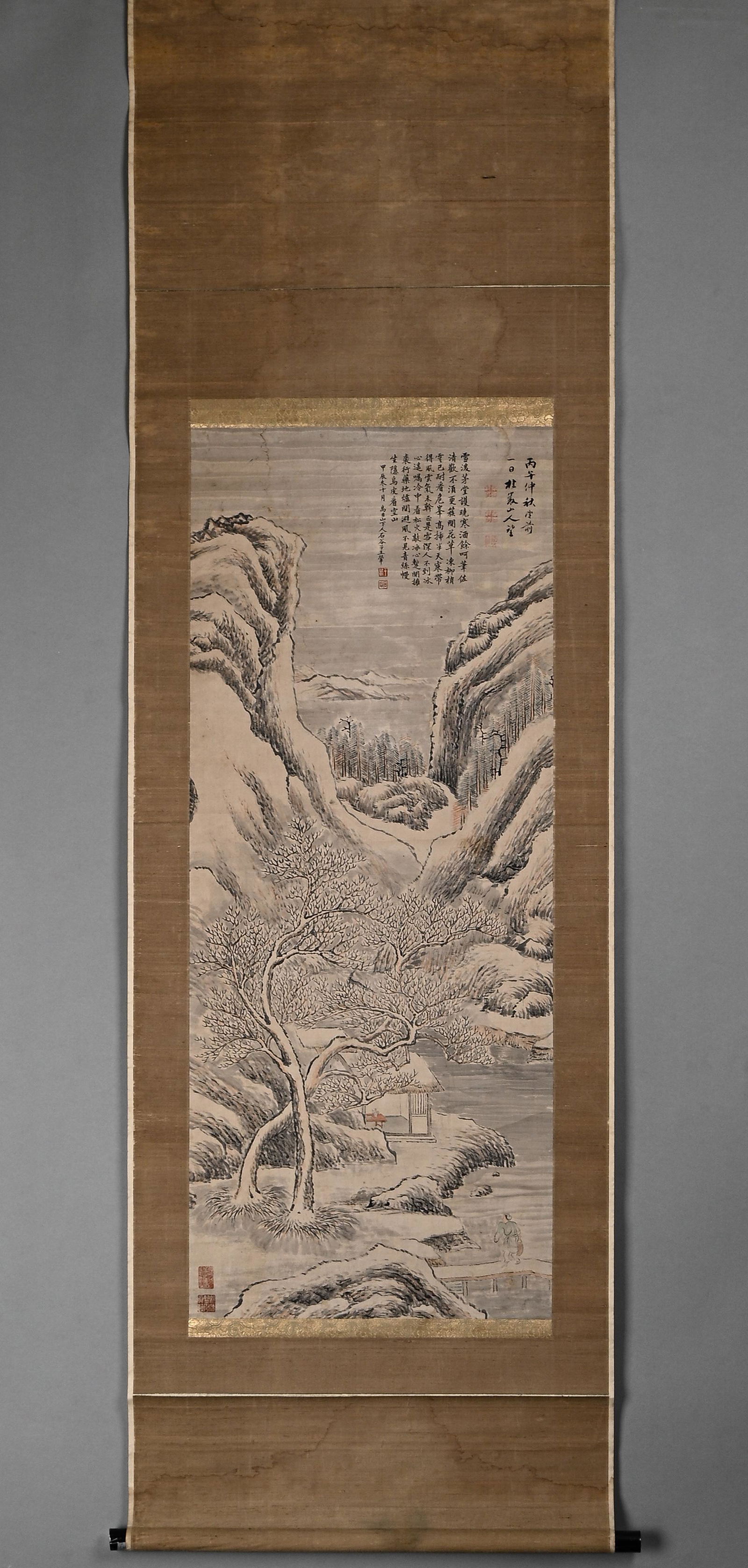Qing Dynasty Wang Hui Boutique (Landscape Map) Old Paper Silk Mounted Vertical Scroll: L:106cm W:43cm