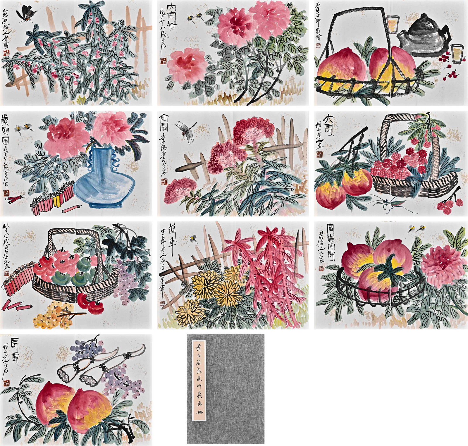 Qi Baishi flower album page: L:35cm W:25cm