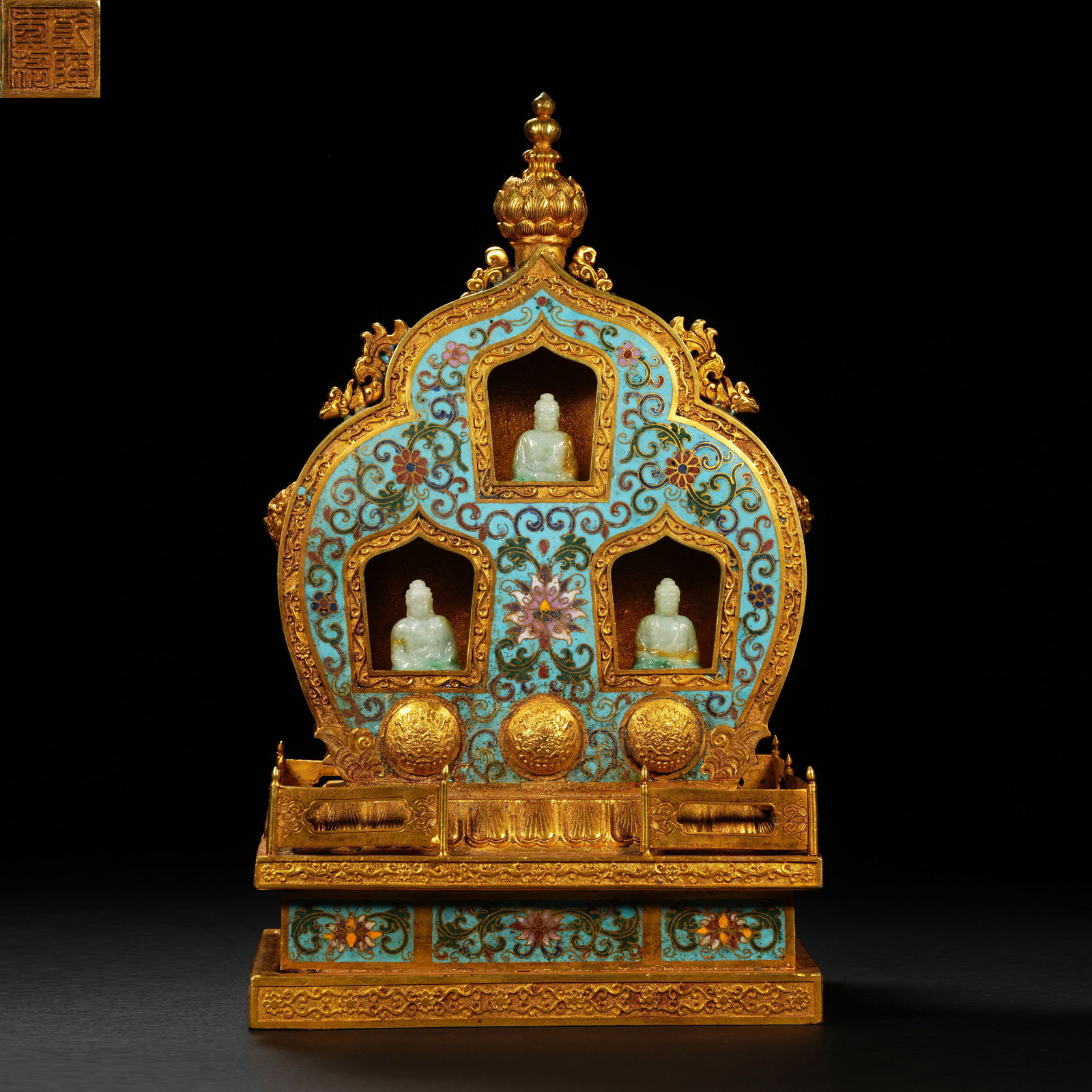 Three cloisonne-inlaid emerald Buddhist niches (1 of 17)