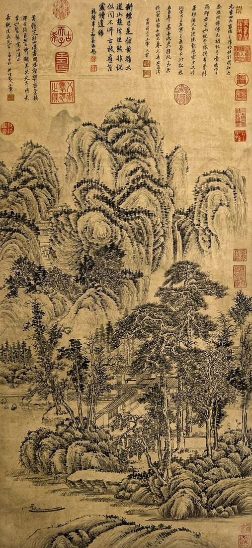 Landscape scroll on silk by Wang Hui: L:112cm W:52cm