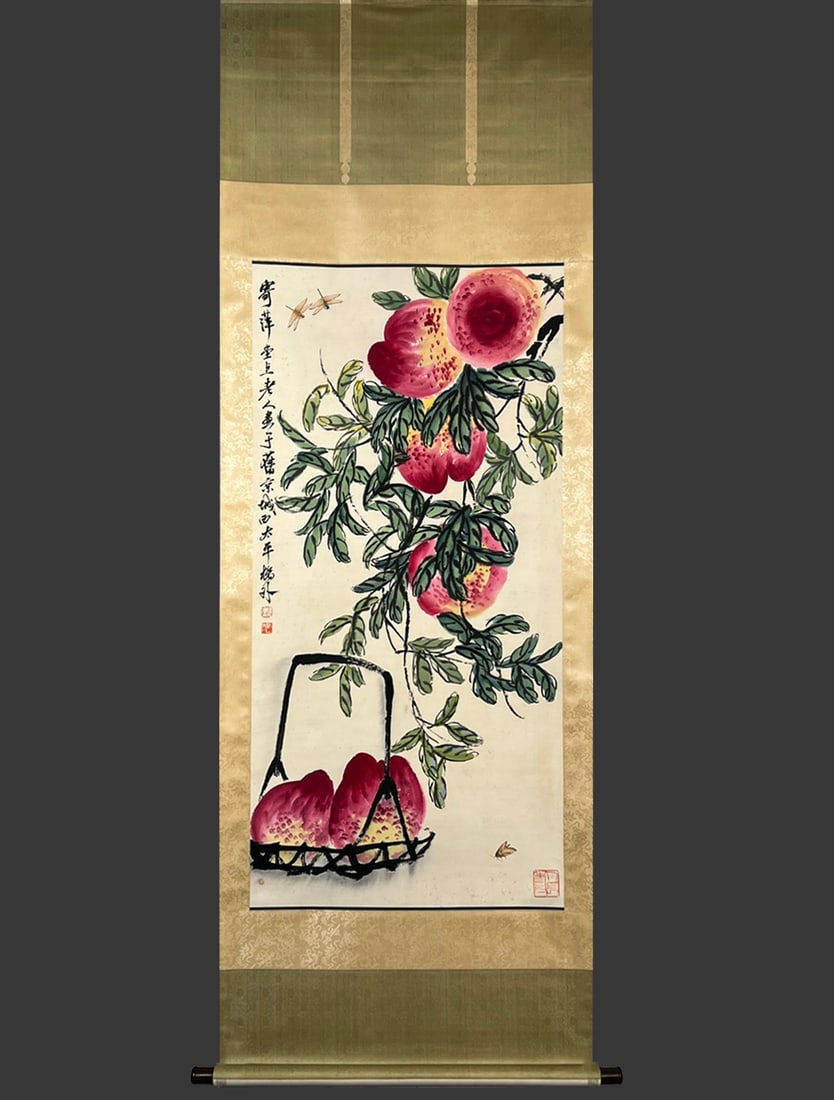 Qi Baishi longevity peach paintings: L:138cm W:68cm