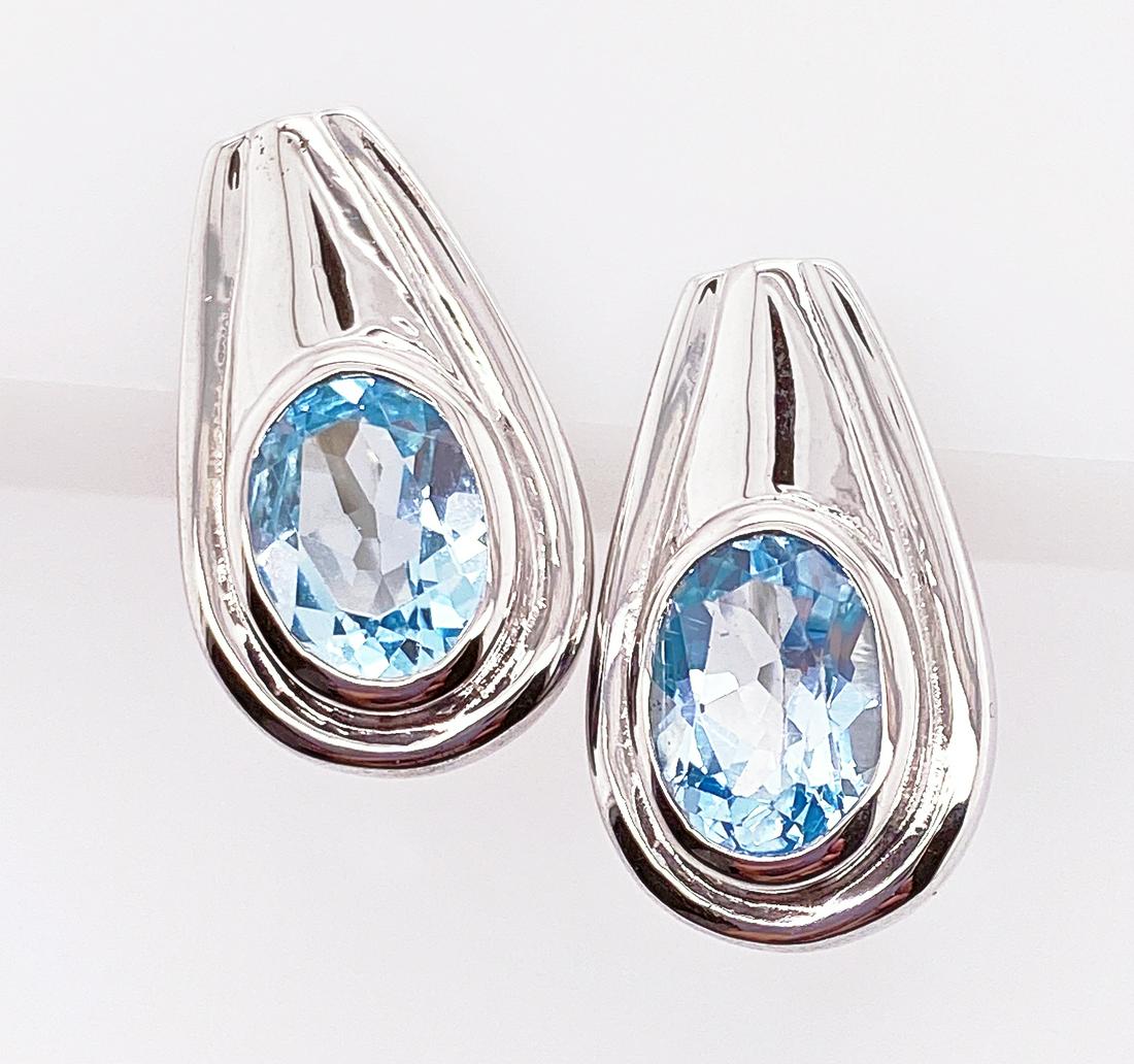 Natural Blue Topaz Earrings - Sterling 925 Silver (1 of 3)