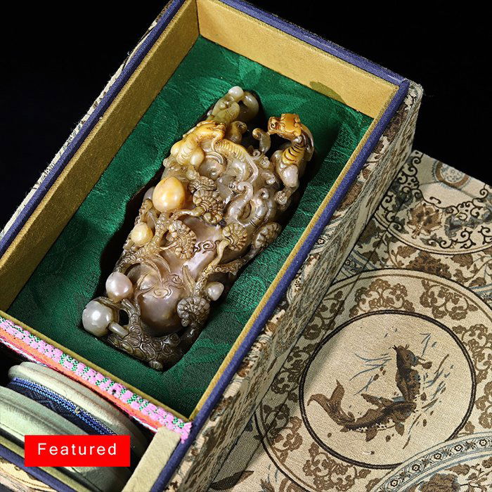 Shoushan Shishou Peach Ganoderma Lucidum Bergamot Chihu Pen Holder Study Utensils Ornament (1 of 7)