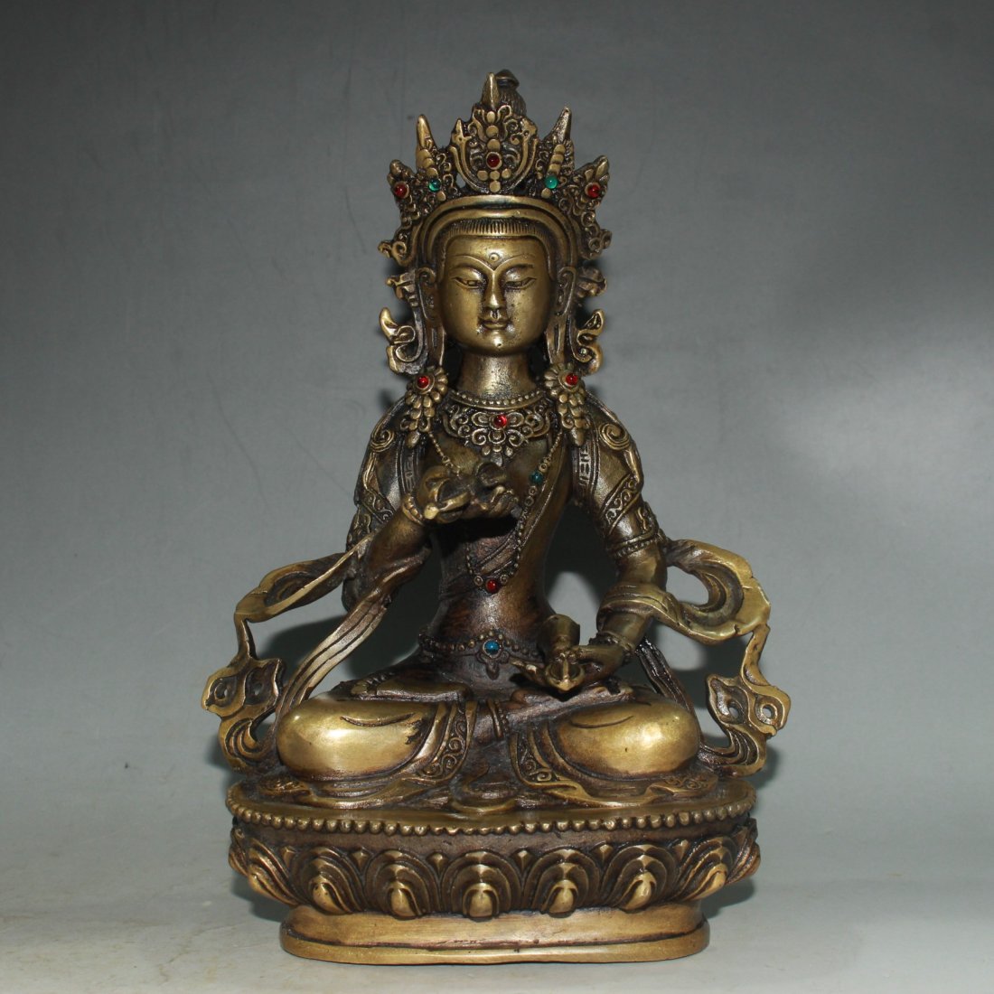 Pure copper imitation spot copper inlaid gemstone Vajrasattva Buddha statue ornament (1 of 6)