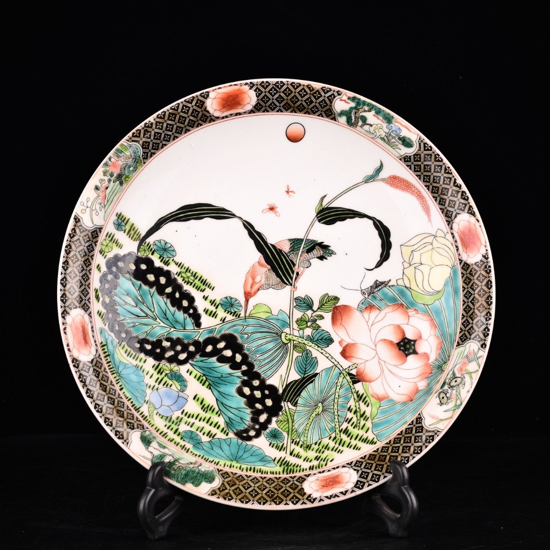 Qing Kangxi multicolored lotus lotus kingfisher pattern plate (1 of 6)