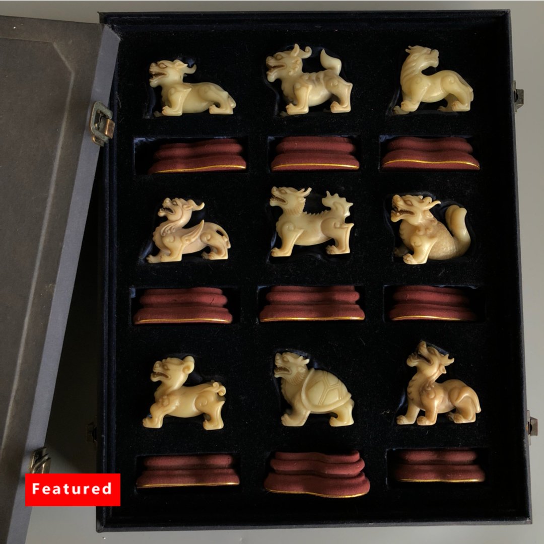 Collection of Shoushan white hibiscus stone hand-carved Dragon's Nine Sons Ornament Set (1 of 8)