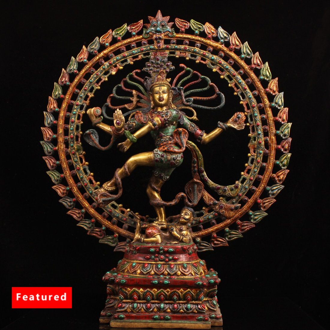 Pure copper hand-made inlaid gemstone painted Tara (1 of 6)