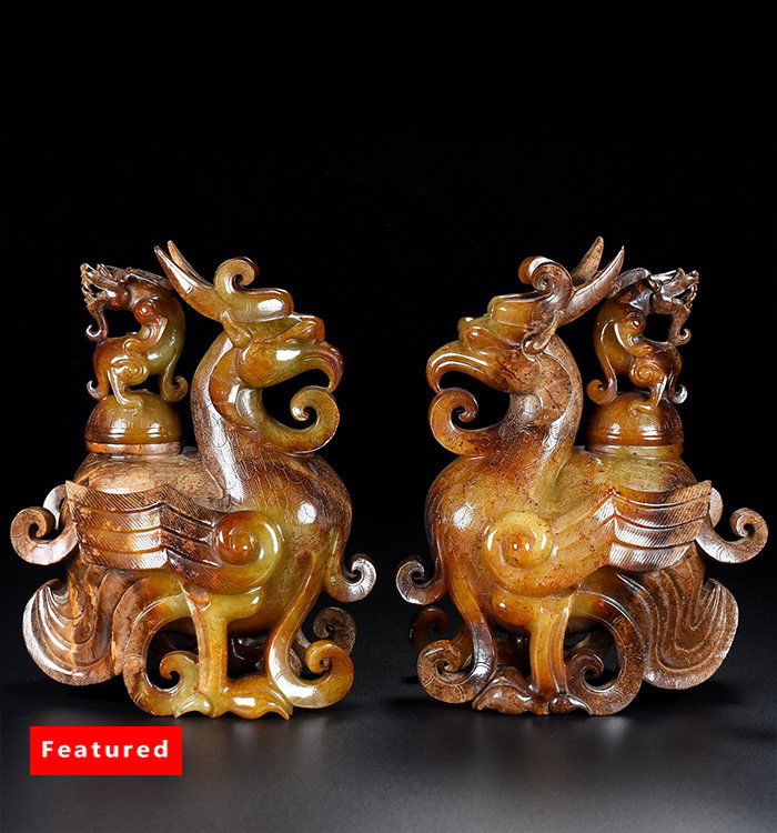 Fine Hetian jade  a pair of dragon and phoenix jade (1 of 7)