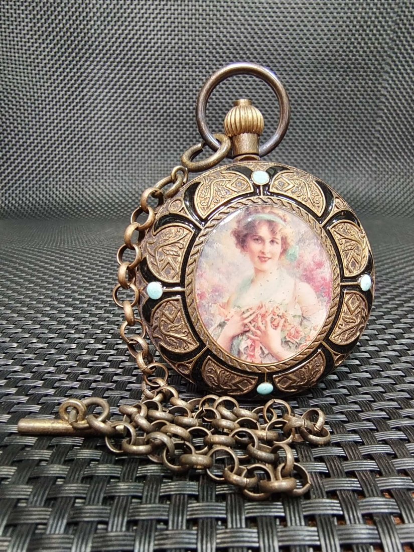 Copper Western Painting Double Open Pocket Watch (1 of 6)