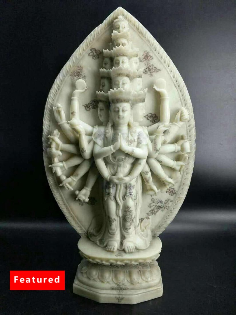Shoushan White Hibiscus Stone Thousand Faces Thousand Hands Avalokitesvara (1 of 6)