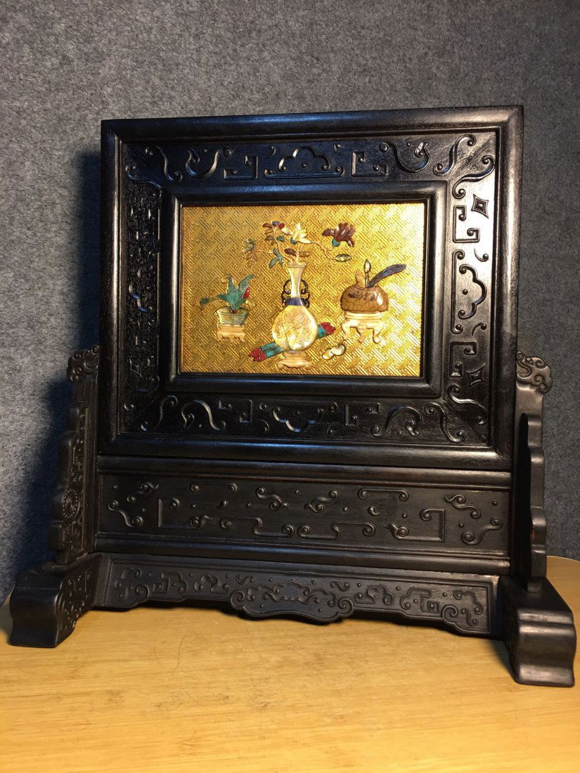 Red sandalwood inlaid copper inlaid Duobao screen (1 of 7)