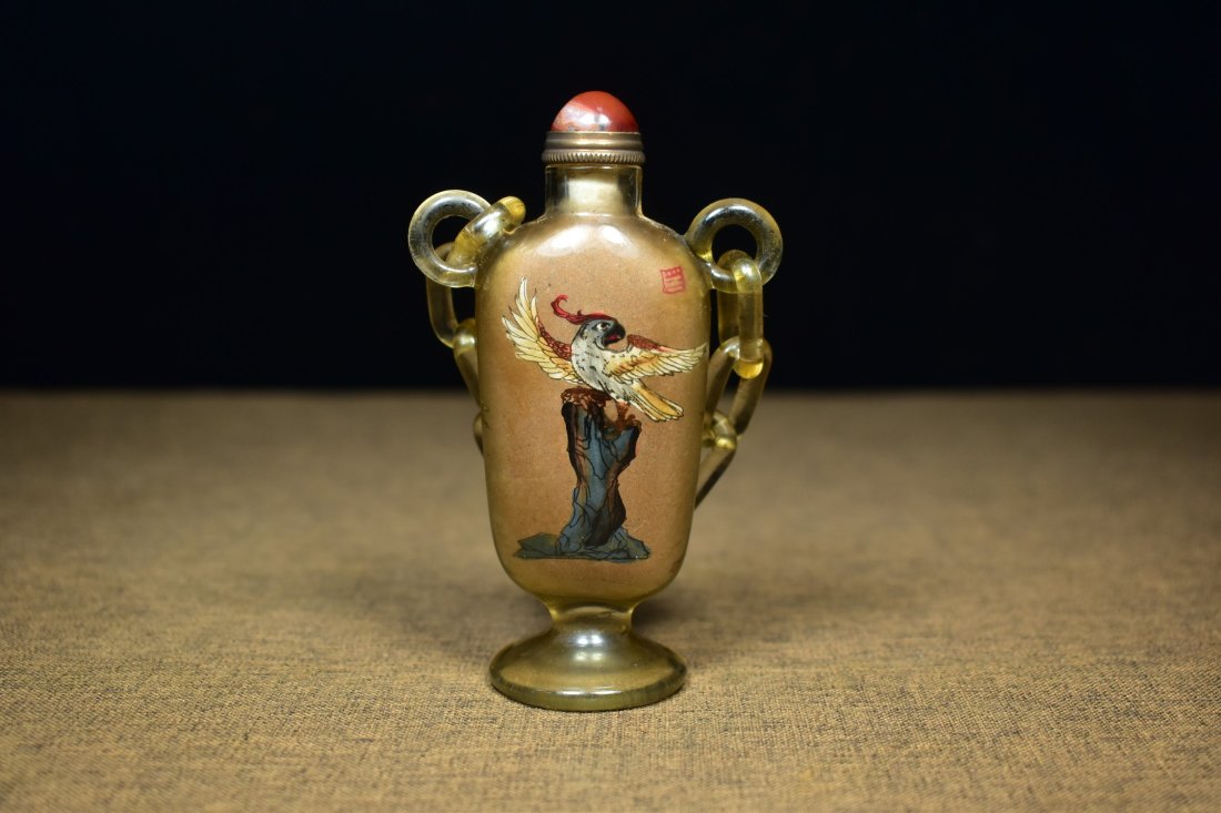 Glass interior painting chain snuff bottle: Glass interior painting chain snuff bottle