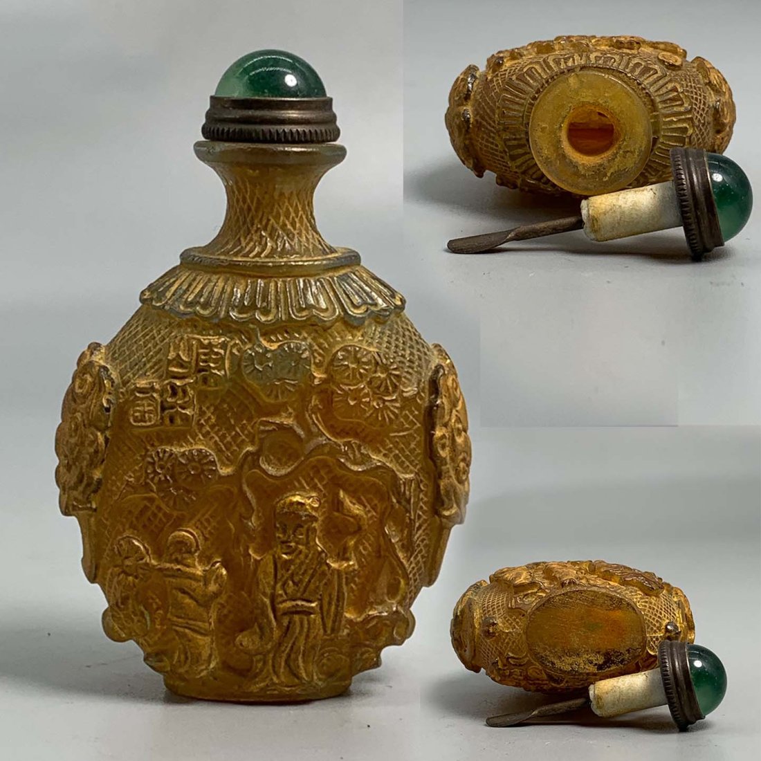 Glass Snuff Bottle Carved Outside: Glass Snuff Bottle Carved Outside. High 7.5CM wide 5cm weight: 106g Freight: 1.International Freight: Foreign shipping charges are determined by destination. 2.Photos, descriptions and valuations have