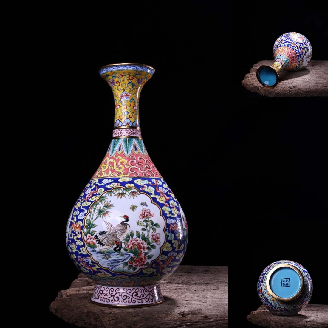 Pure copper body gilt hand-painted enamel color vase: Pure copper body gilt hand-painted enamel color vase.Exquisite workmanship and exquisite shape. High 30CM wide 14cm weight: 1130g Freight: 1.International Freight: Foreign shipping charges are determi